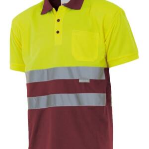 Polo Bicolor Manga Corta granate amarillo