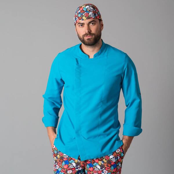 chaqueta cocina azul turquesa