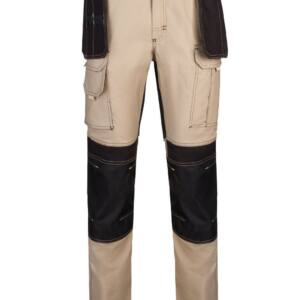 Pantalón canvas stretch bicolor con bolsillos flotantes beige
