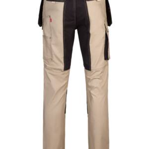 Pantalón canvas stretch bicolor con bolsillos flotantes beige
