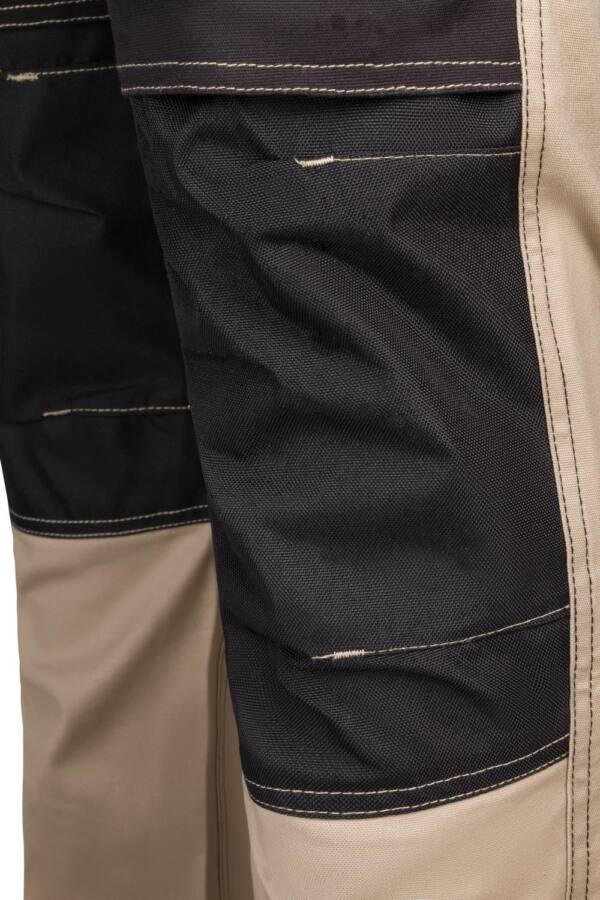 Pantalón canvas stretch bicolor con bolsillos flotantes beige