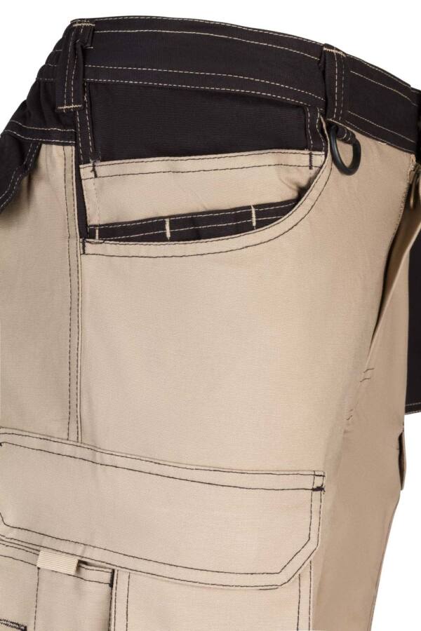 Pantalón canvas stretch bicolor con bolsillos flotantes beige