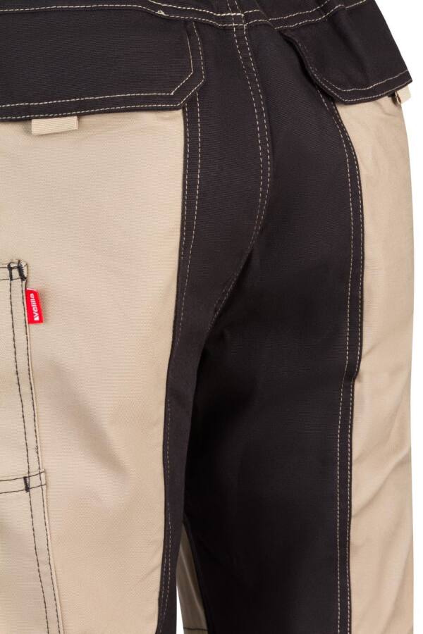 Pantalón canvas stretch bicolor con bolsillos flotantes beige