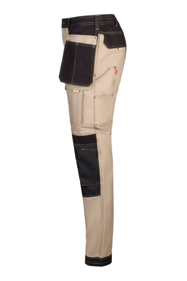 Pantalón canvas stretch bicolor con bolsillos flotantes beige