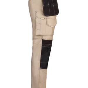 Pantalón canvas stretch bicolor con bolsillos flotantes beige