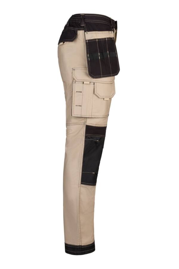 Pantalón canvas stretch bicolor con bolsillos flotantes beige