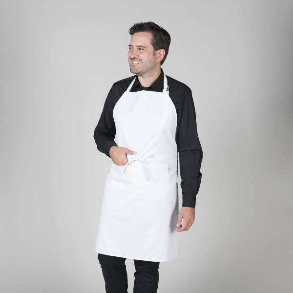 Delantal con peto y bolsillo blanco
