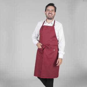 Delantal con peto y bolsillo burdeos