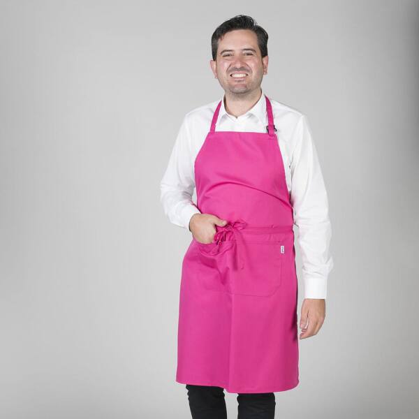 Delantal con peto y bolsillo fucsia