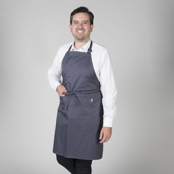 Delantal con peto y bolsillo gris marengo