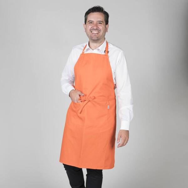 Delantal con peto y bolsillo naranja
