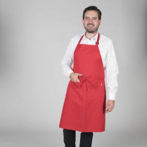 Delantal con peto y bolsillo rojo