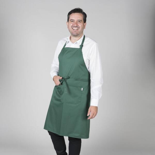 Delantal con peto y bolsillo verde botella